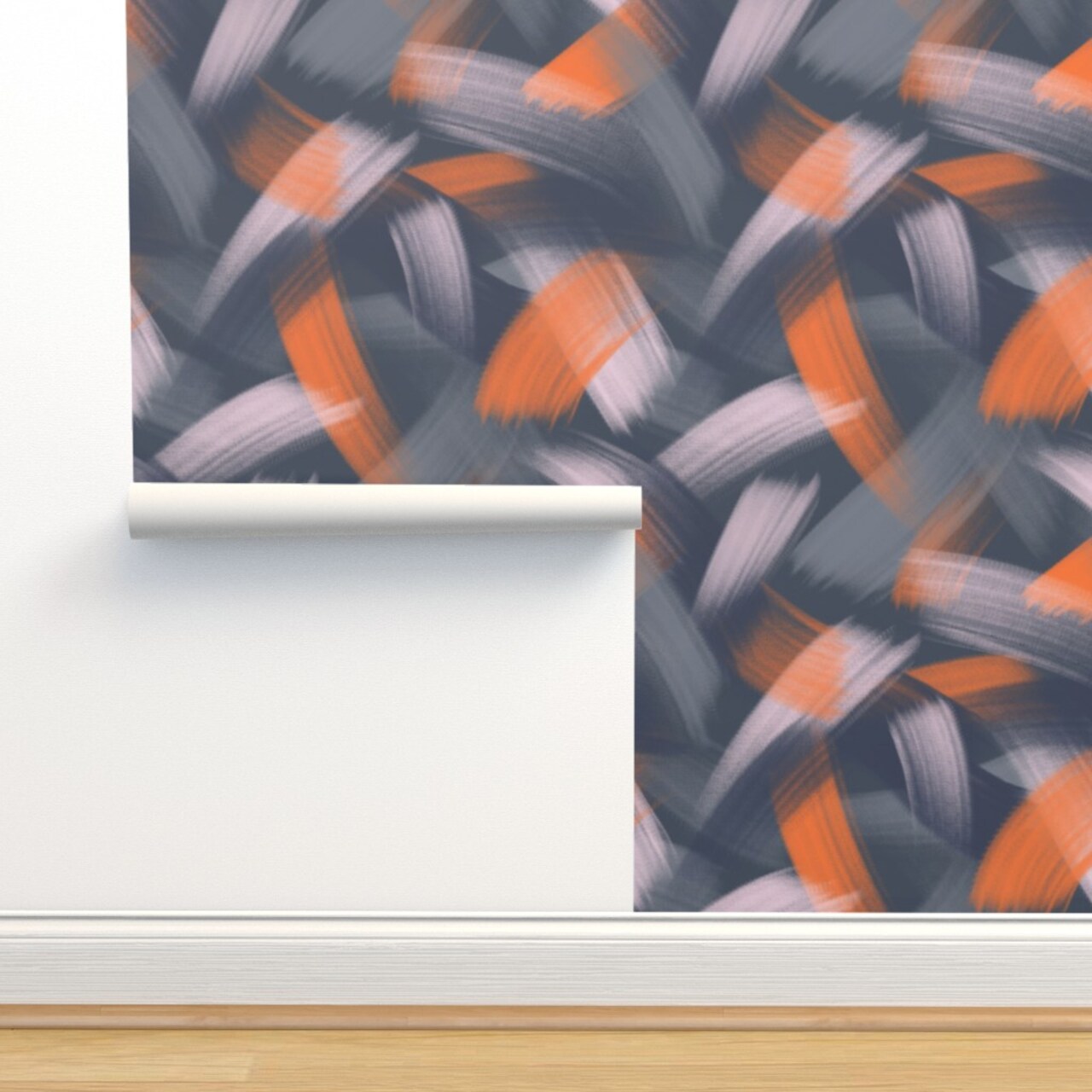 Abstract Brushstrokes Retro Purple Orange Hatched Overlap Custom Removable Wallpaper by Spoonflower Peel & Stick Wallpaper 2FT Wide